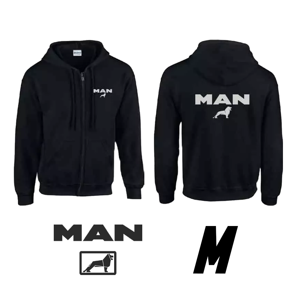 Hanorac negru cu glugă, cu logo MAN