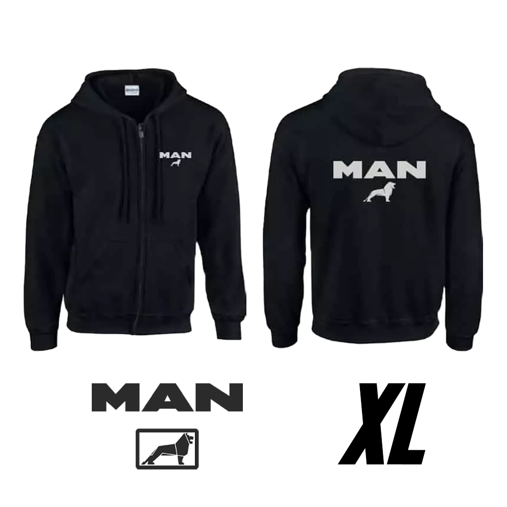 Hanorac negru cu glugă, cu logo MAN