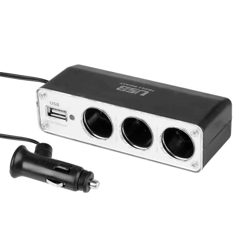 Distribuitor pentru brichetă auto cu 3 ieșiri și priză USB