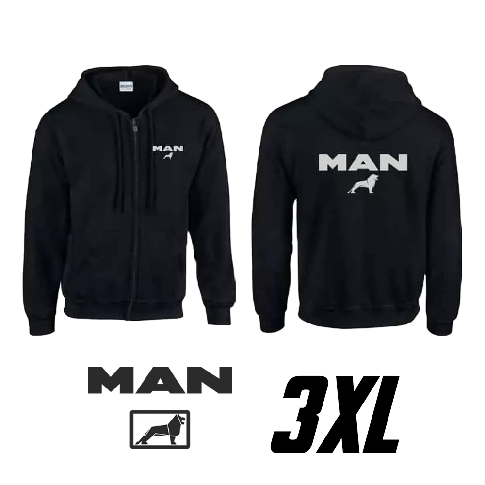 Hanorac negru cu glugă, cu logo MAN