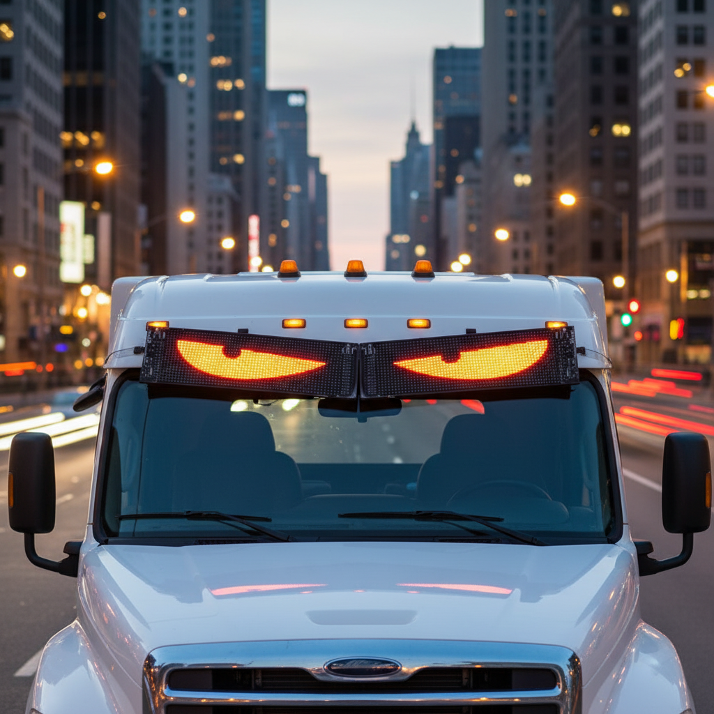 Panou devil eyes, ochi camion cu led 590×120 mm, semn de masina cu led, aplicatie mobila, telecomanda