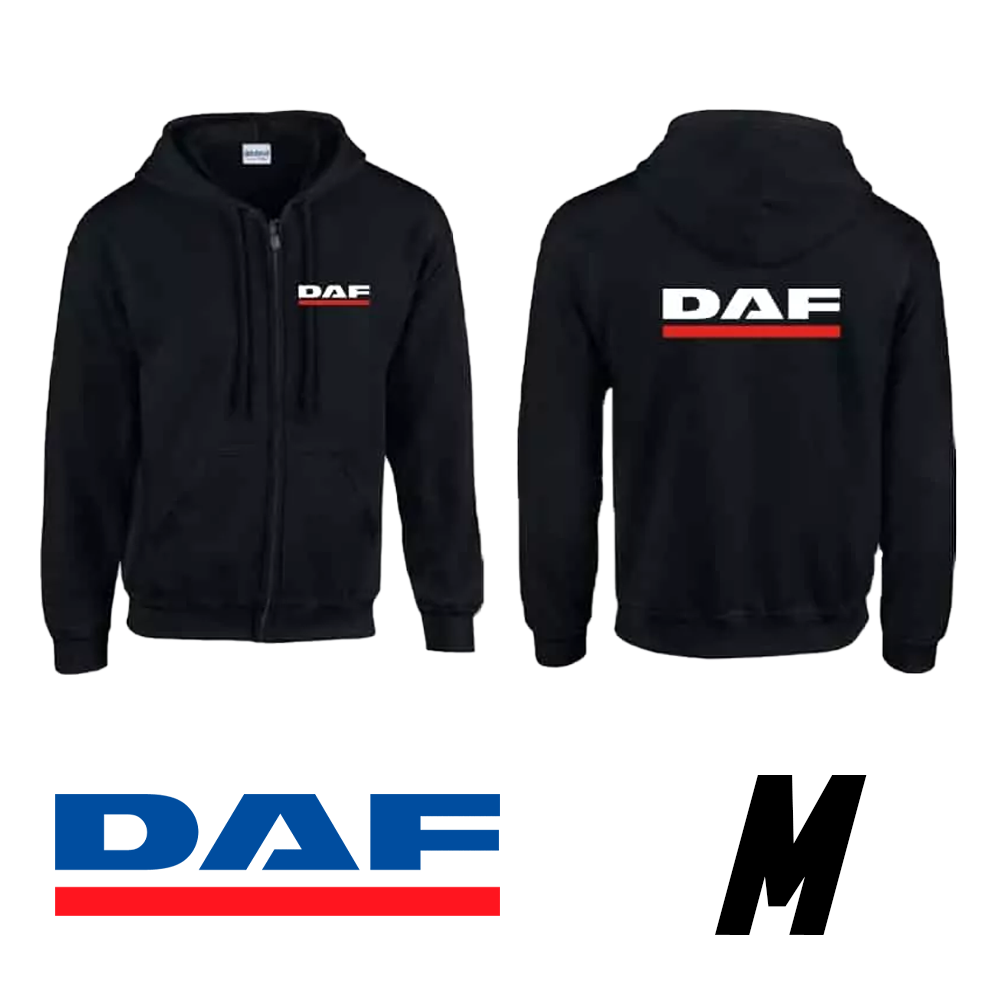 Hanorac negru cu glugă și logo DAF 