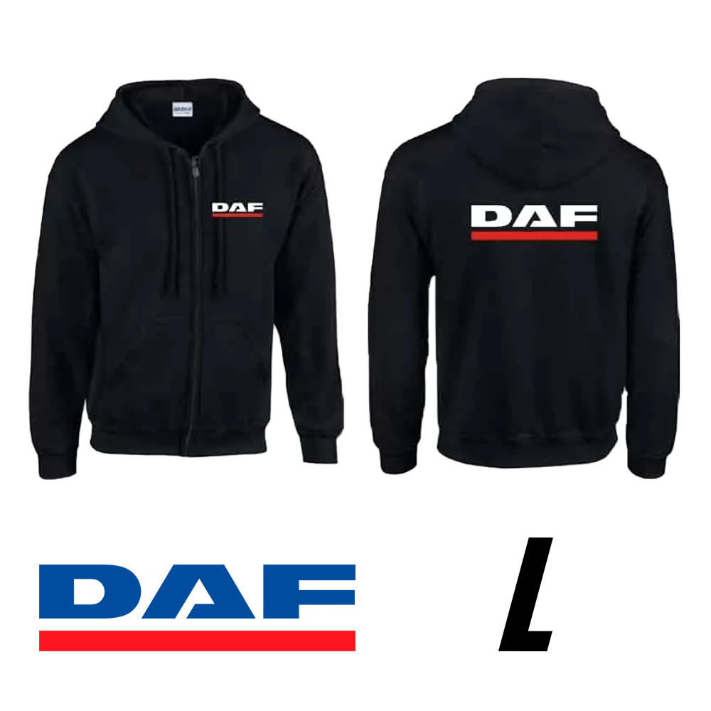 Hanorac negru cu glugă și logo DAF 