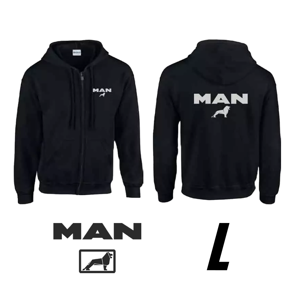 Hanorac negru cu glugă, cu logo MAN 