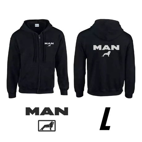 Hanorac negru cu glugă, cu logo MAN 