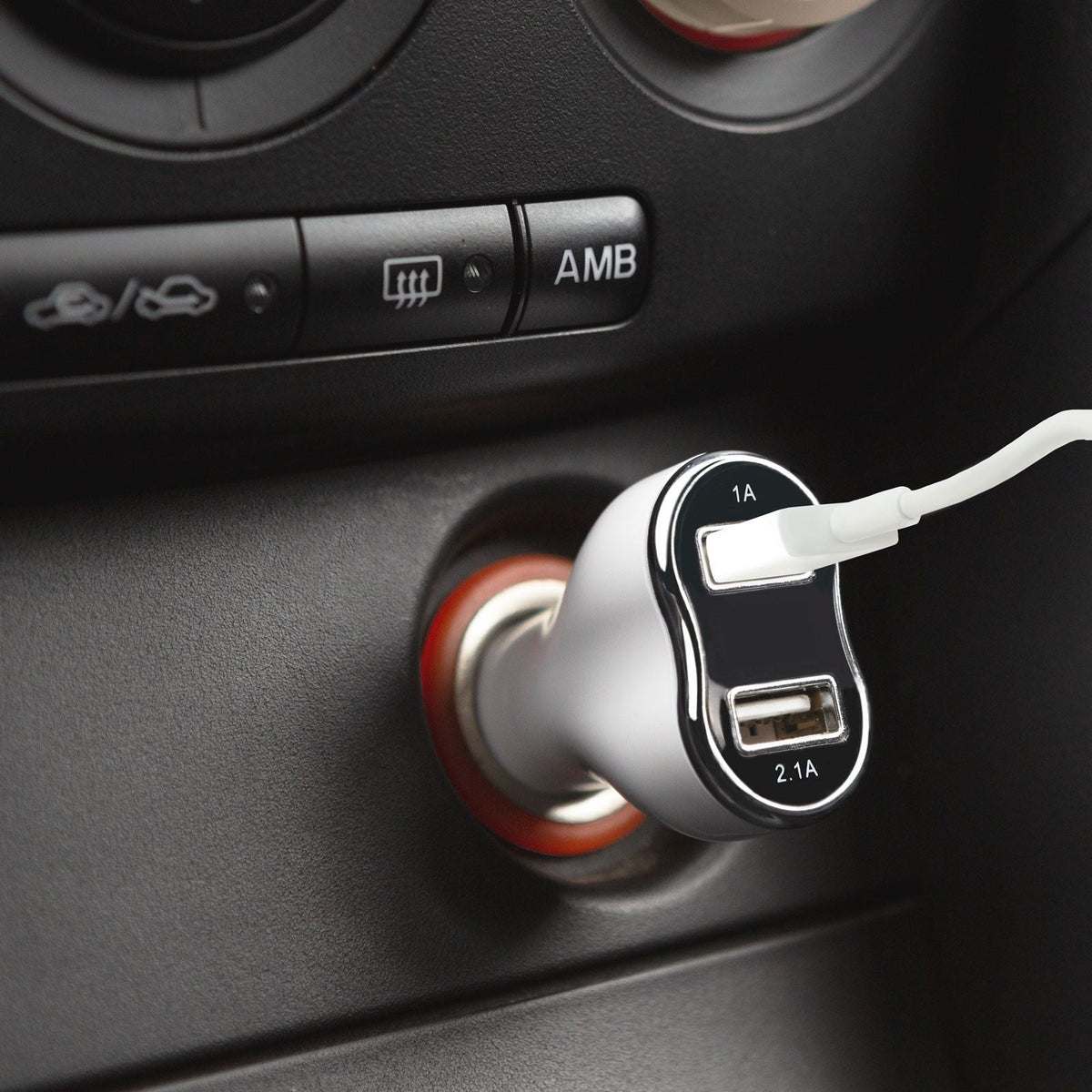 Încărcător auto cu două porturi USB pentru brichetă, alb 