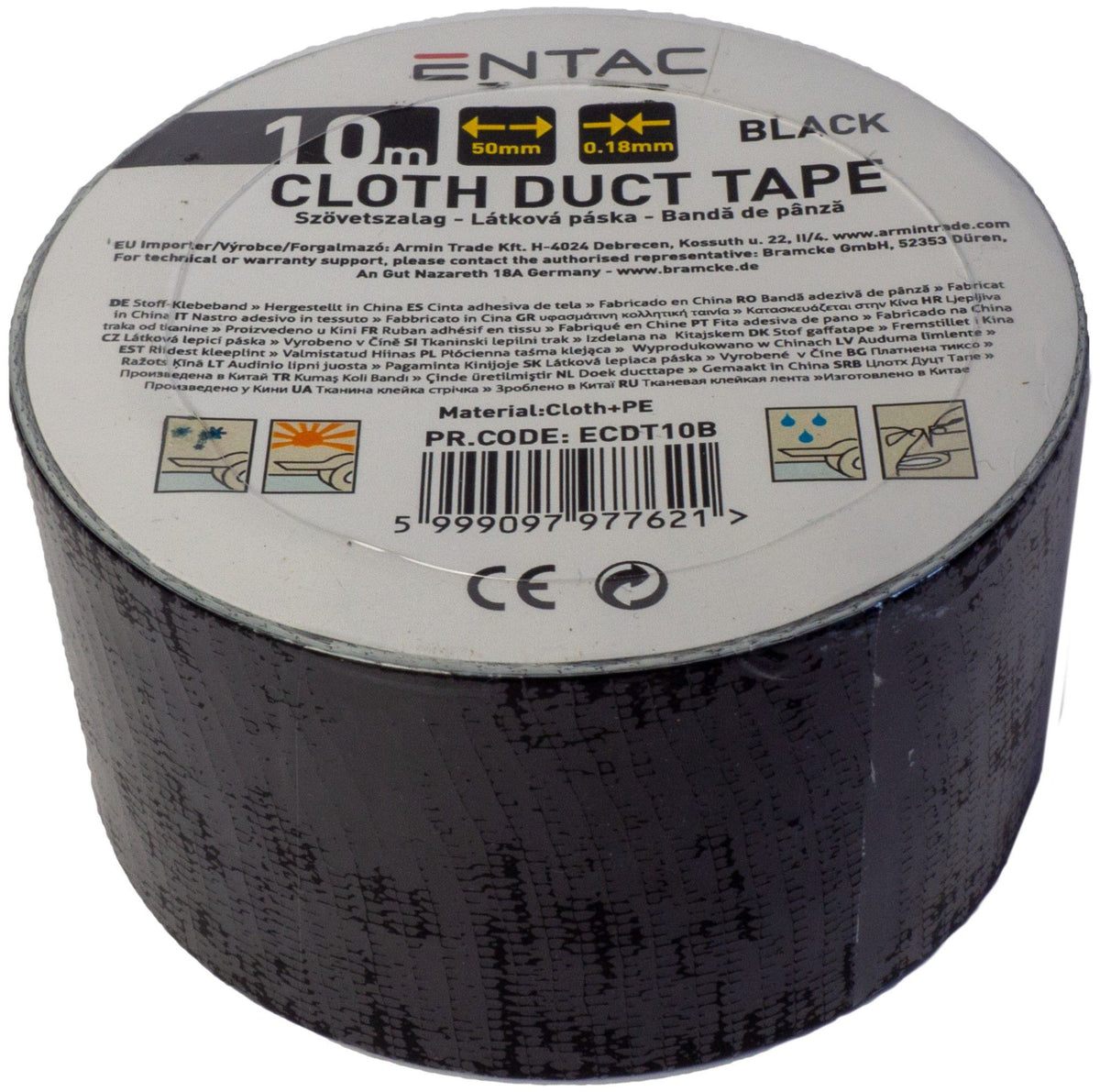 Bandă adezivă din material textil negru 10m 