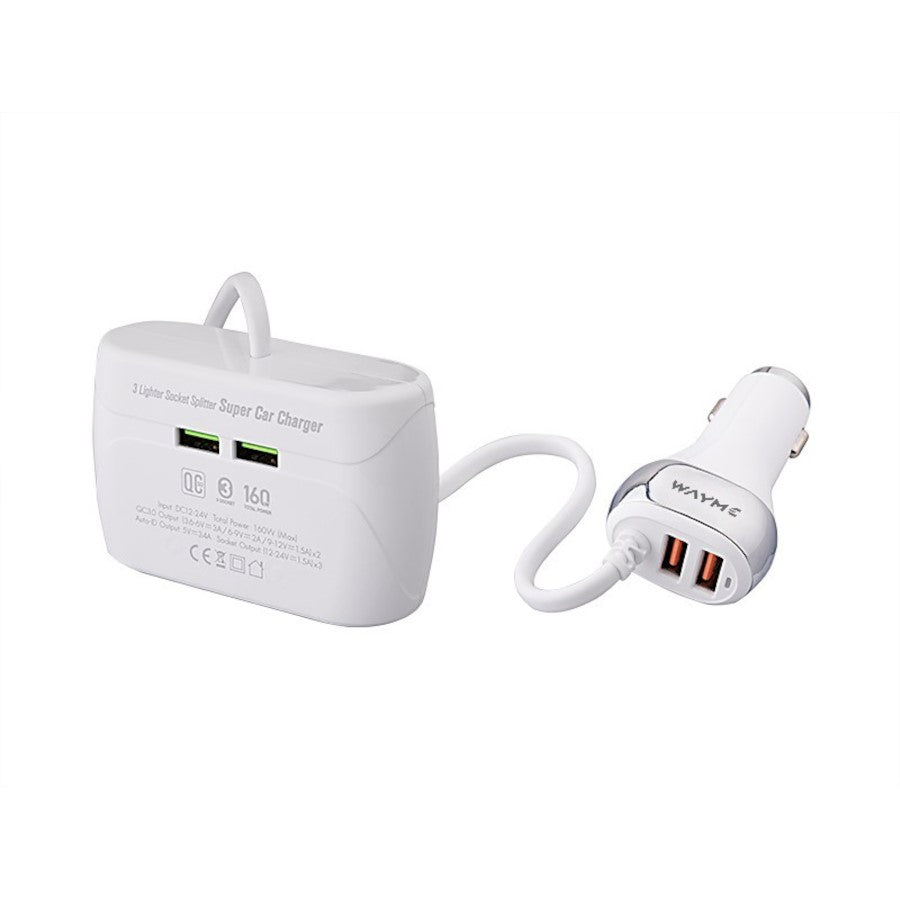 Adaptor priză auto, triplu cu 4 ieșiri USB, 12/24V