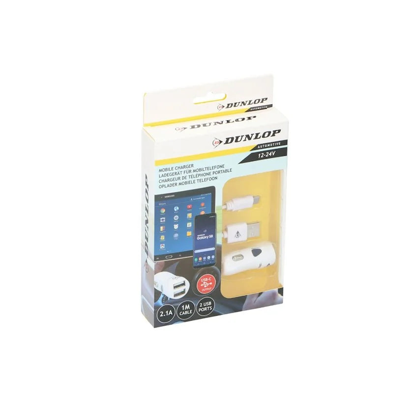 Încărcător auto cu cablu USB 2.0 + USB C, 2.1A, 1m, 12/24V