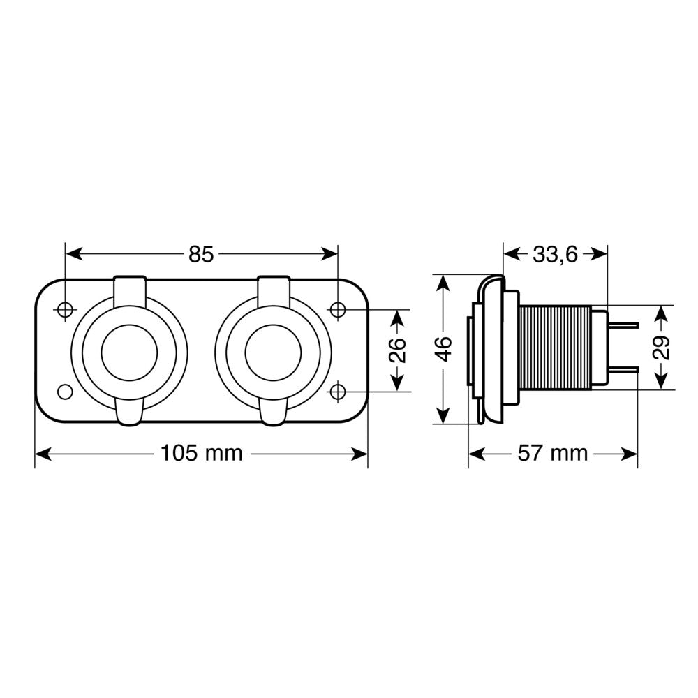 Priză auto, dublă, EXT-2, 20A, 12/24V