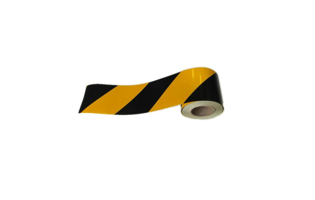 Bandă reflectorizantă 10 cm galben-negru cu dungi 