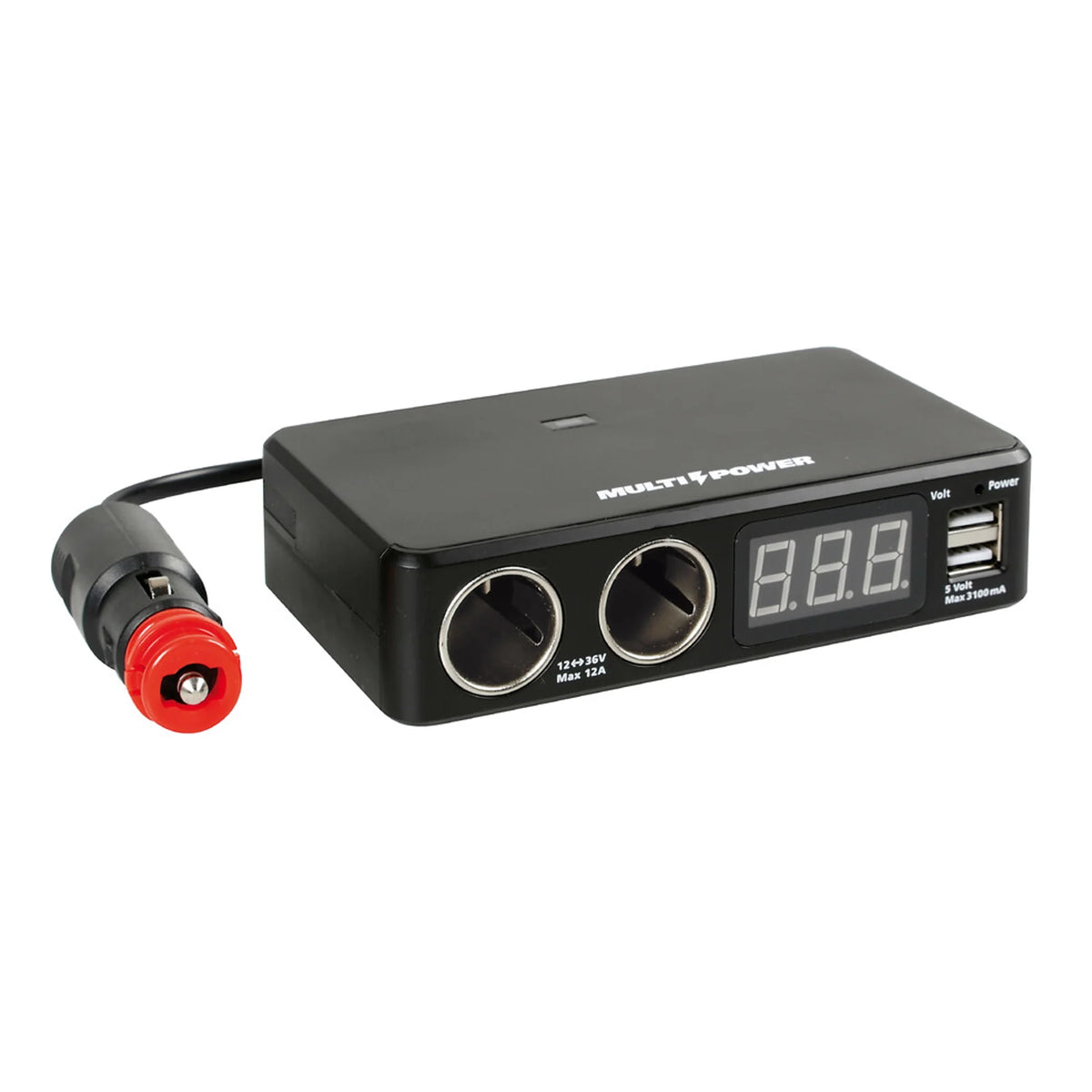 Distribuitor de brichetă auto cu 2 ieșiri și 2 porturi USB cu voltmetru 