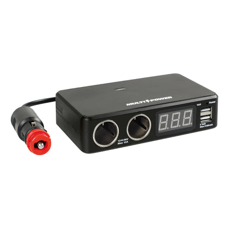 Distribuitor de brichetă auto cu 2 ieșiri și 2 porturi USB cu voltmetru 