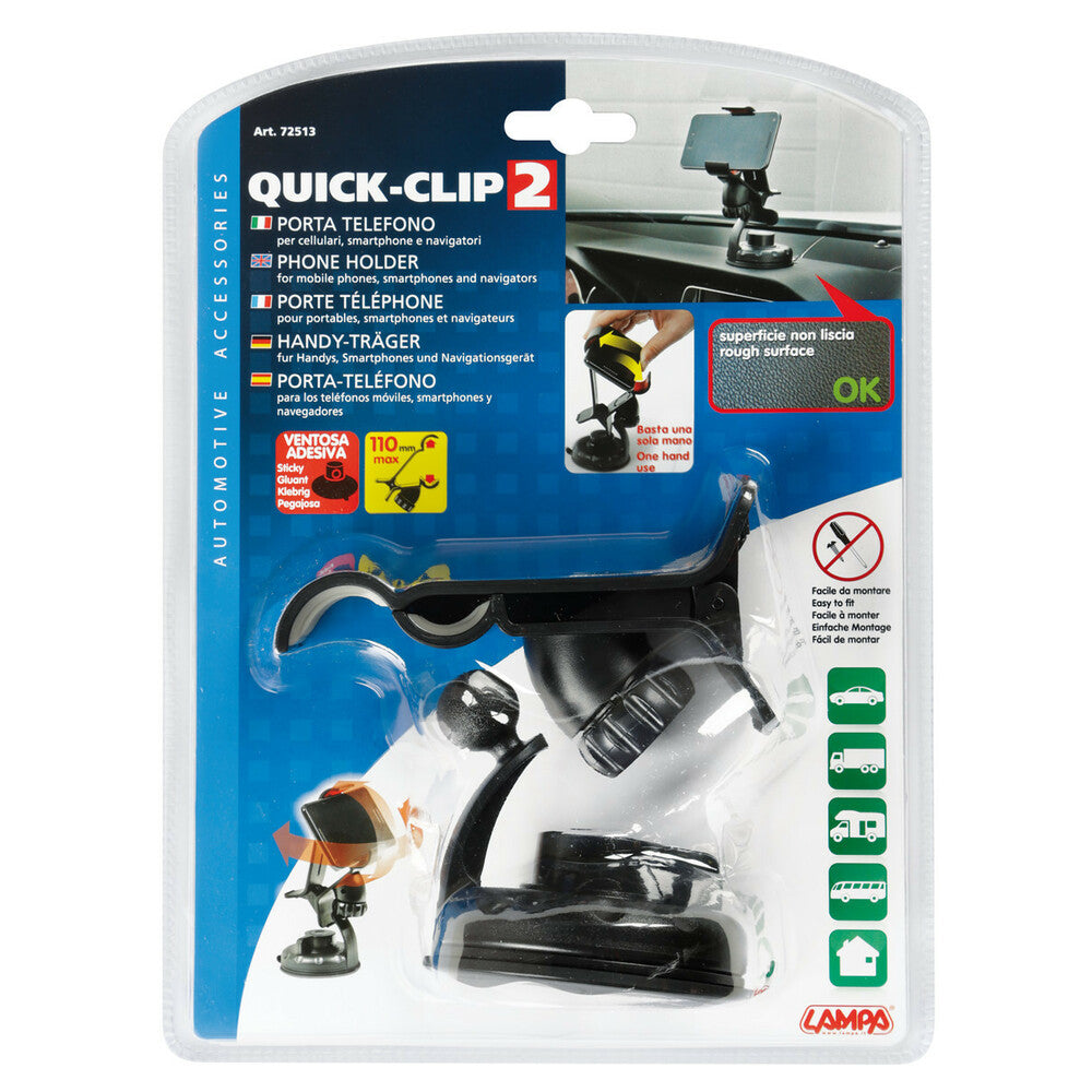 Suport auto telefon, ventuză, Lampa Quick-Clip 2