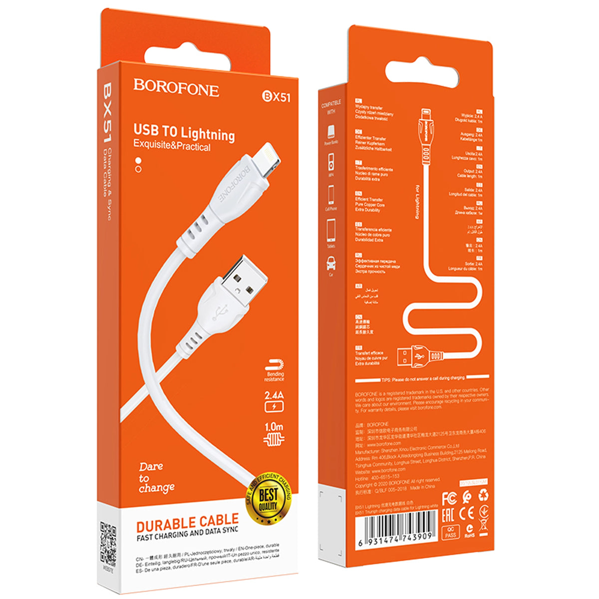 Cablu USB Lightning, Borofone BX51, 2.4A, 1m