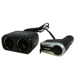 Adaptor priză auto, dublu cu 1 ieșire USB, 12/24V