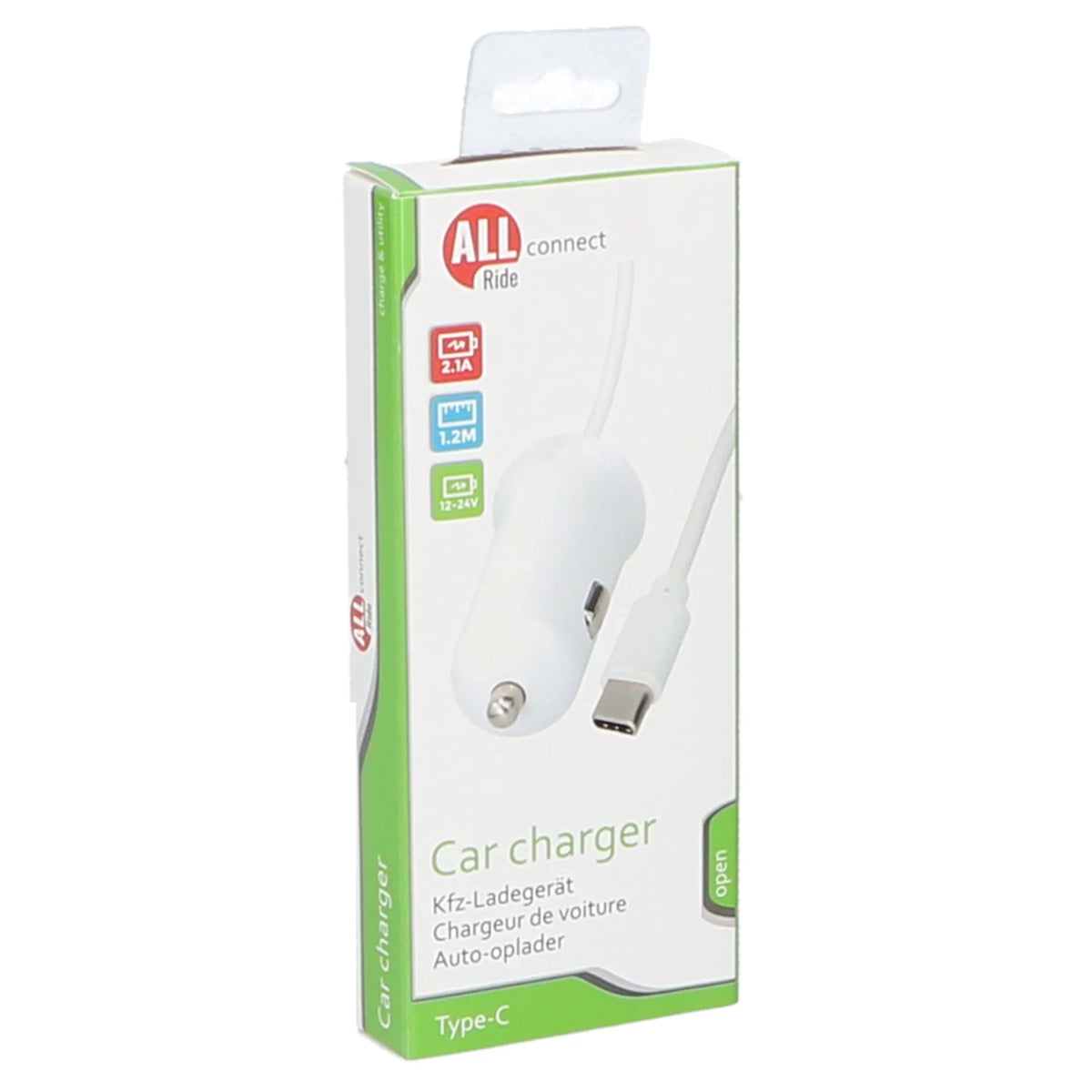 Încărcător auto, USB C, 2.1A, 1.2m, 12/24V
