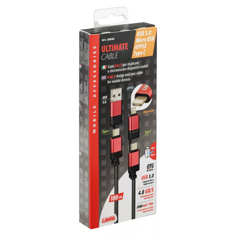 Cablu USB cu adaptori 6 în 1, 3A, 1m