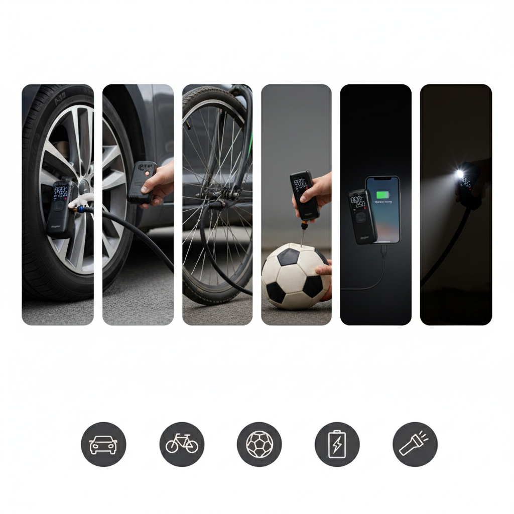 Mini compresor power bank cu funcție de lanternă